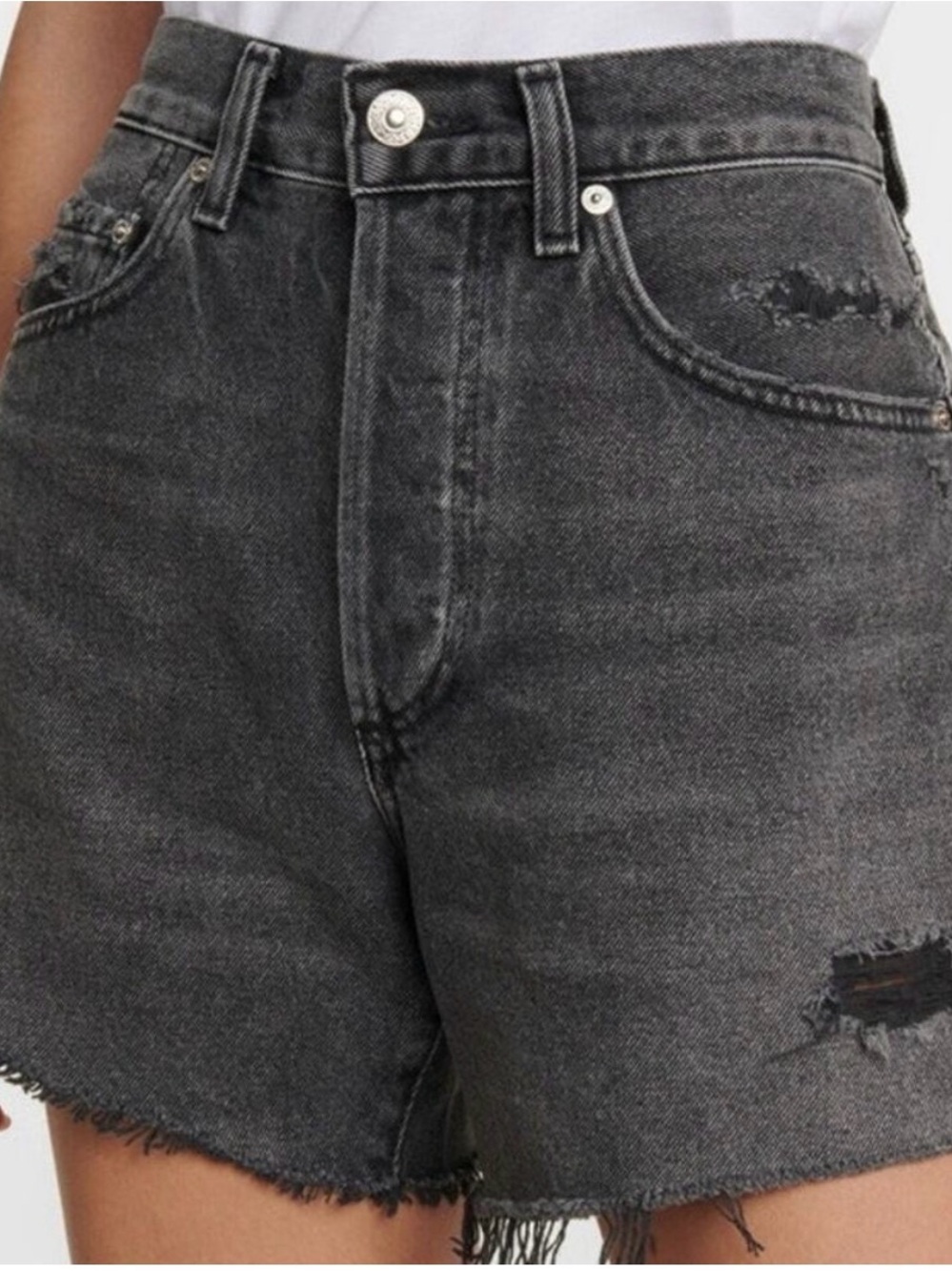 Citizens Of Humanity Black Distressed High-Rise Denim Shorts